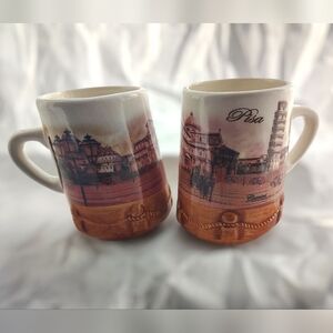 1970's Souvenir Porcelain Signed Leaning Tower Of Pisa Leaning Cup or Mug 6oz